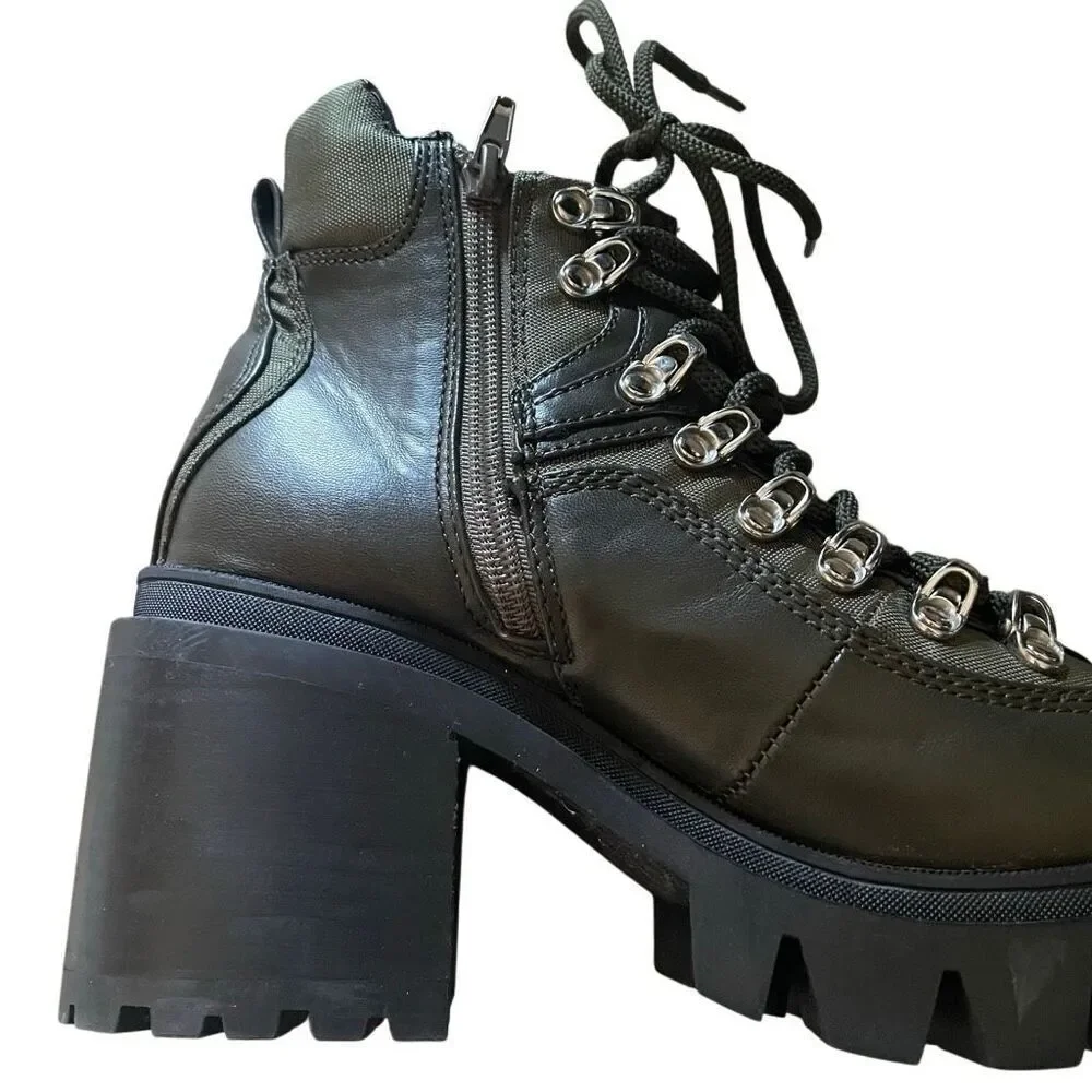 JEFFREY CAMPBELL | road rage lug sole green black hiker inspired ankle boots 8.5